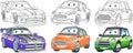 Cartoon cars coloring pages set