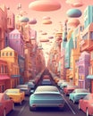 Cartoon cars in a futuristic town illustration - Pop colors comics design - Generative AI