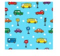 Cartoon cars seamless pattern background