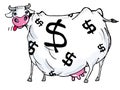 Cartoon of a cash cow with dollar Royalty Free Stock Photo