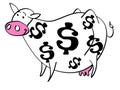 Cartoon of cash cow with dollar signs on her coat Royalty Free Stock Photo