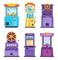 cartoon casino gambling slot machines and spinning wheels.