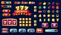 Cartoon casino slot machine mobile app game ui assets. Gambling games design interface elements, icons, buttons Royalty Free Stock Photo