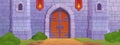 Cartoon castle entrance. Medieval citadel dungeon entry, old palace gate stone wall texture wooden door, royal fort Royalty Free Stock Photo