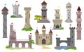 Cartoon castle vector fairytale medieval tower of fantasy palace building in kingdom fairyland illustration set of Royalty Free Stock Photo