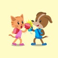 Cartoon cat and dog doing uppercut punch training Royalty Free Stock Photo