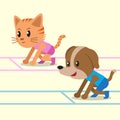 Cartoon a cat and a dog ready to run Royalty Free Stock Photo