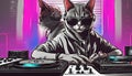Cartoon Cat DJ in Action with Headphones and Turntable Generative AI