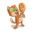 Cartoon cat eating a chicken leg