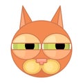 Cartoon cat face icon with narrow eyes. Emotional icon, suspicion.