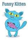 Cartoon Cat with Fish Royalty Free Stock Photo