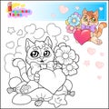 cartoon cat with flowers coloring book Royalty Free Stock Photo