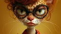 A cartoon cat with glasses and a red dress on, AI Royalty Free Stock Photo