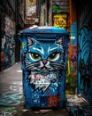 Cartoon Cat Graffiti - Mischievous Feline with Sly Grin, Illustration