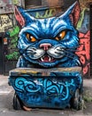 Cartoon Cat Graffiti - Mischievous Feline with Sly Grin, Illustration