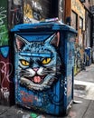Cartoon Cat Graffiti - Mischievous Feline with Sly Grin, Illustration