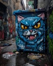 Cartoon Cat Graffiti - Mischievous Feline with Sly Grin, Illustration