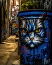 Cartoon Cat Graffiti - Mischievous Feline with Sly Grin, Illustration