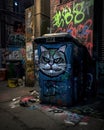 Cartoon Cat Graffiti - Mischievous Feline with Sly Grin, Illustration