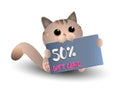 A cartoon cat holds a gift card in its paws. Vector illustration Royalty Free Stock Photo
