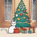 Cartoon Cat With Holiday Gifts