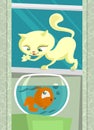 Cartoon cat hunting fish vector Royalty Free Stock Photo