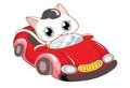 Cartoon cat riding a red car Royalty Free Stock Photo