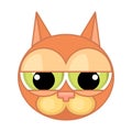 Cartoon cat`s face icon. Emotion of despondency, guilt, despair.