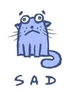 Cartoon cat is sad. Vector illustration.