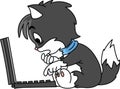 Cartoon cat sitting by the computer trying to solve an error vector Royalty Free Stock Photo