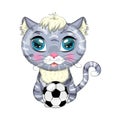 Cartoon cat with a soccer ball. Summer, vacation. Cute child character, symbol of 2023 new chinese year Royalty Free Stock Photo