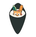 Cute cartoon cat temaki roll cone japanese food funny vector illustration