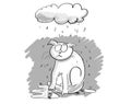 Cartoon cat under gloomy cloud