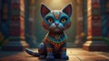 A cartoon cat wearing aztec custome