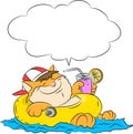 Cartoon cat wearing a duck life buoy swimming and having a cocktail enjoying his vacation vector illustration Royalty Free Stock Photo