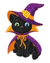 Cartoon cat wizard with different colored eyes for Halloween Royalty Free Stock Photo