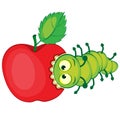 Cartoon caterpillar gnaws apple Royalty Free Stock Photo