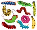 Cartoon caterpillars. Cute summer insects, spring colorful caterpillar. Pretty caterpillar mascots isolated vector Royalty Free Stock Photo