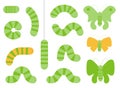 Cartoon caterpillars, green larva set, caterpillar collection