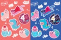 Cartoon cats animal sticker set. Vector illustration