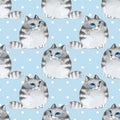 Cartoon cats, blue seamless pattern