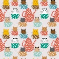 Cartoon cats in cups seamless pattern