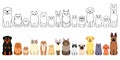 Cartoon cats and dogs full body border set Royalty Free Stock Photo