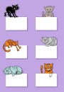 cartoon cats and kittens with cards or banners design set Royalty Free Stock Photo
