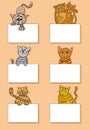 cartoon cats and kittens with cards design set Royalty Free Stock Photo