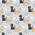 Cartoon Cats Pattern with Stars and. Royalty Free Stock Photo