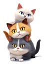 Cartoon cats. Portrait of three cute multi-colored kittens on a white background Royalty Free Stock Photo