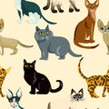 Cartoon cats seamless pattern, Illustration breeds of cats