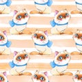 Cartoon cats, seamless striped pattern 3