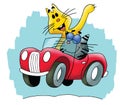 Cartoon cats travelling by a red convertible car vector Royalty Free Stock Photo